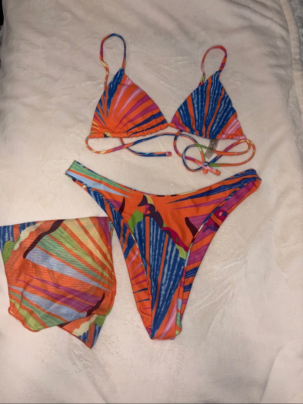 SHEIN Orange Multicolor Striped Triangle Bikini Large